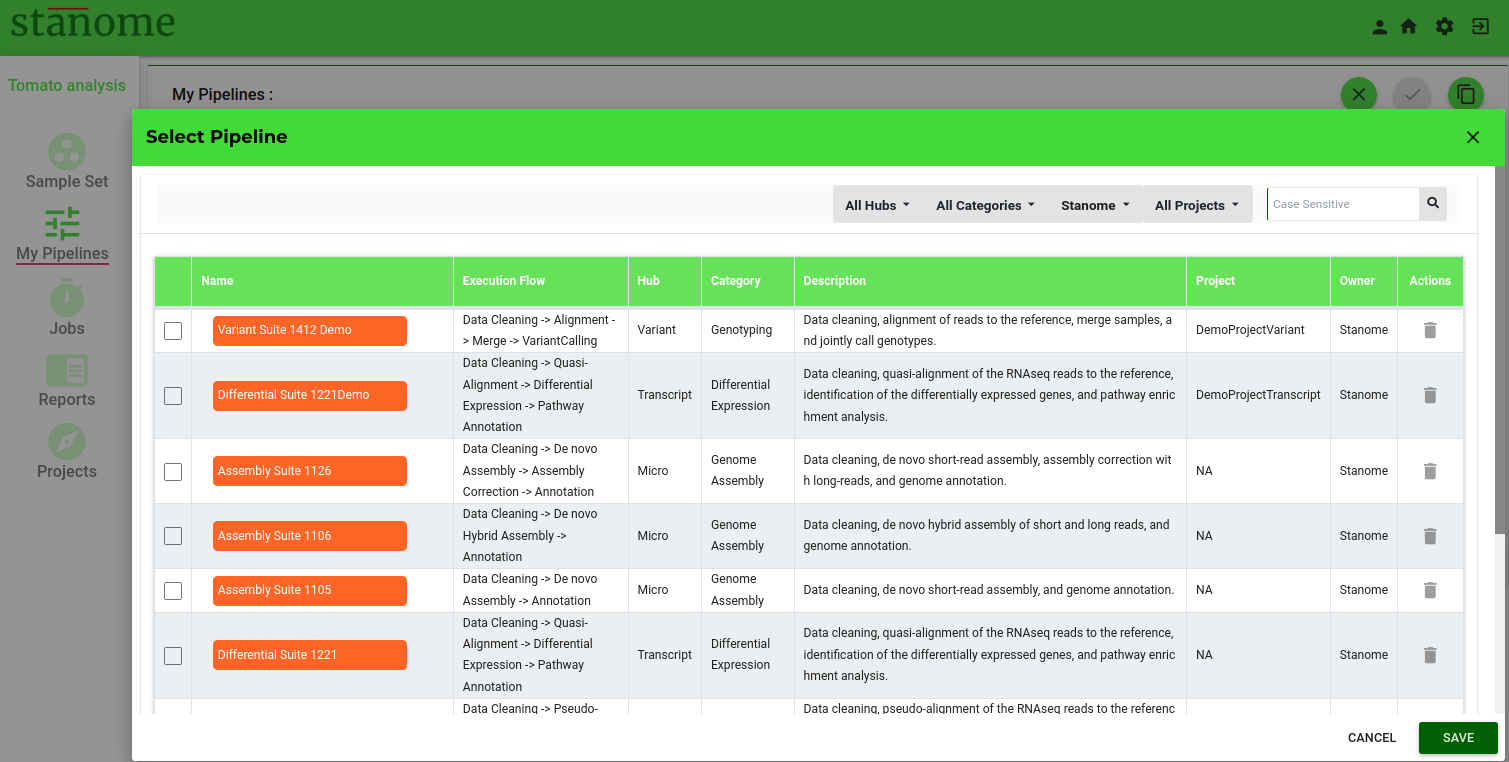 Fig. 1. The select Pipeline dialog box