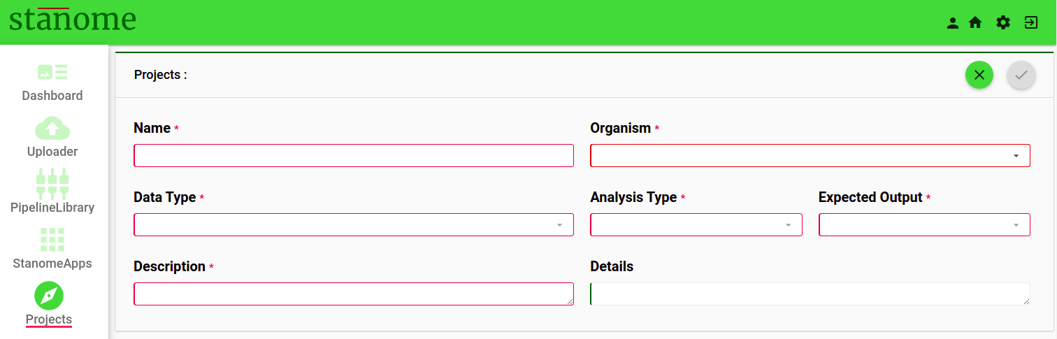 Fig. 1. New Project setup window. All fields are mandatory.