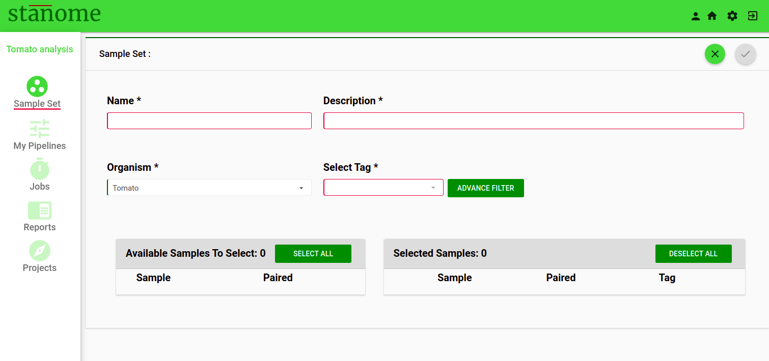 Fig. 2. New Sample Set creation window 