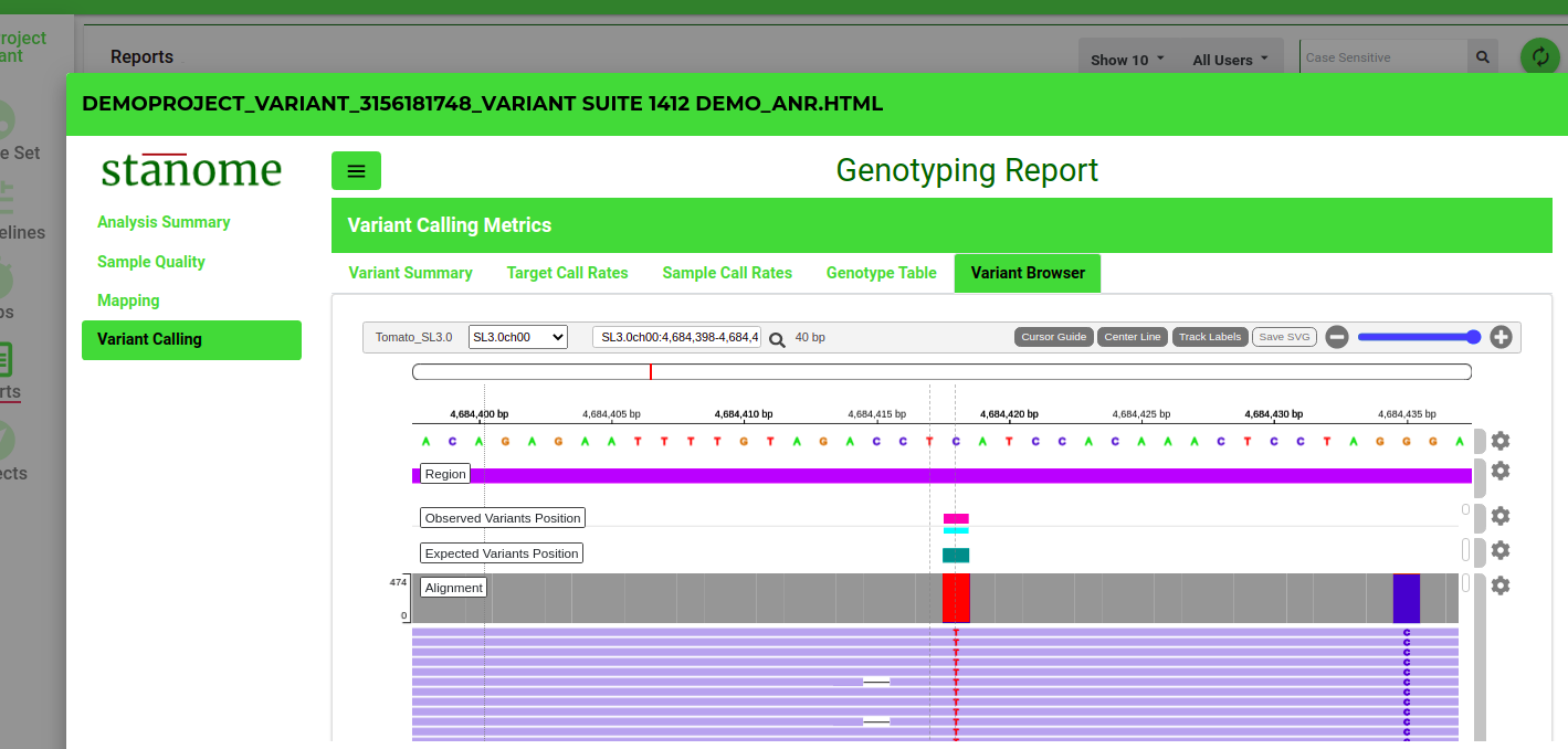 Fig. 2. The variant browser in the report.