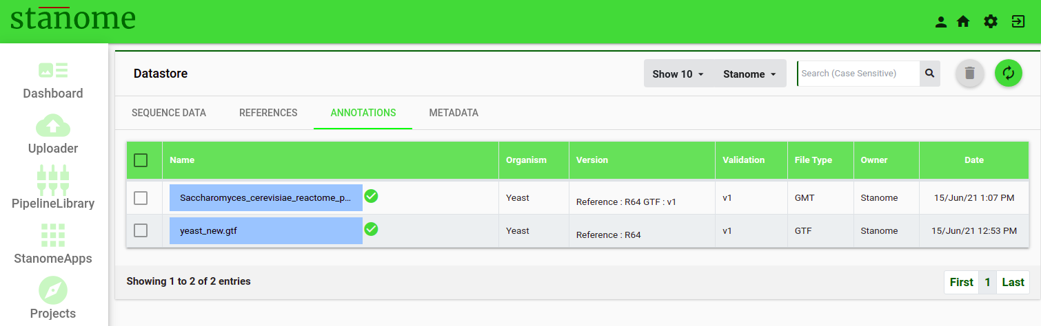 Fig. 1. List view of the available Annotations on the platform.