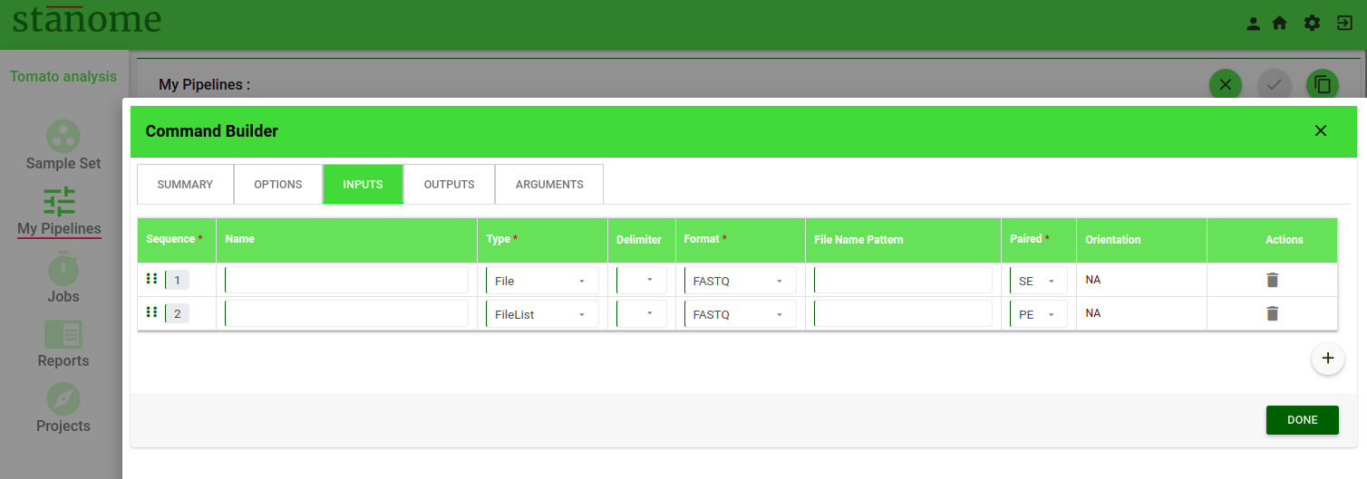 Fig. 3A. The Command Builder Inputs view.
