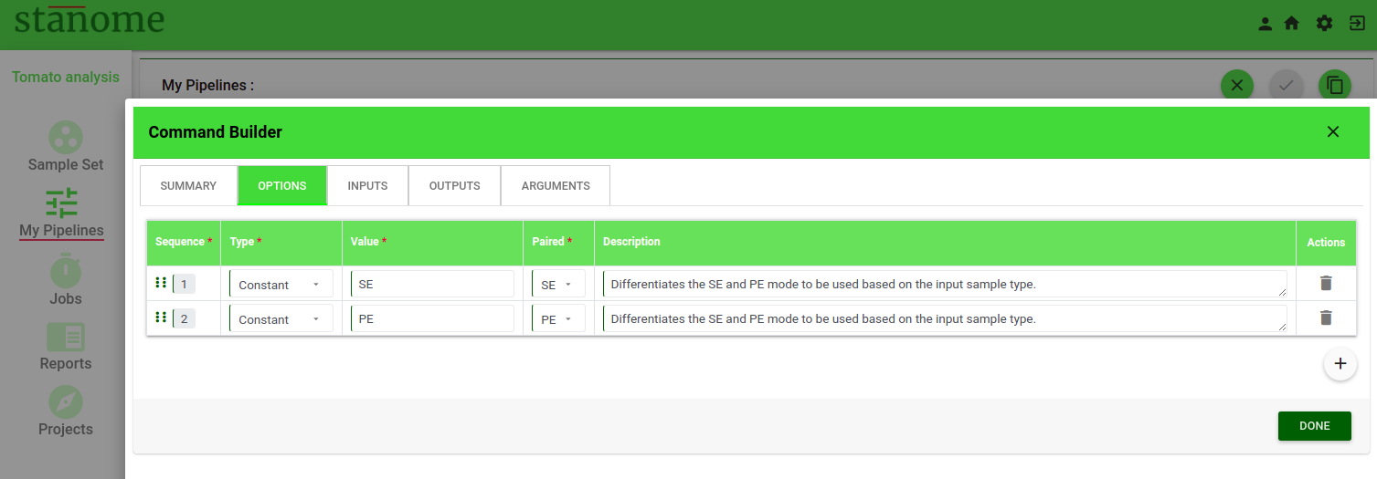 Fig. 2. The options tab