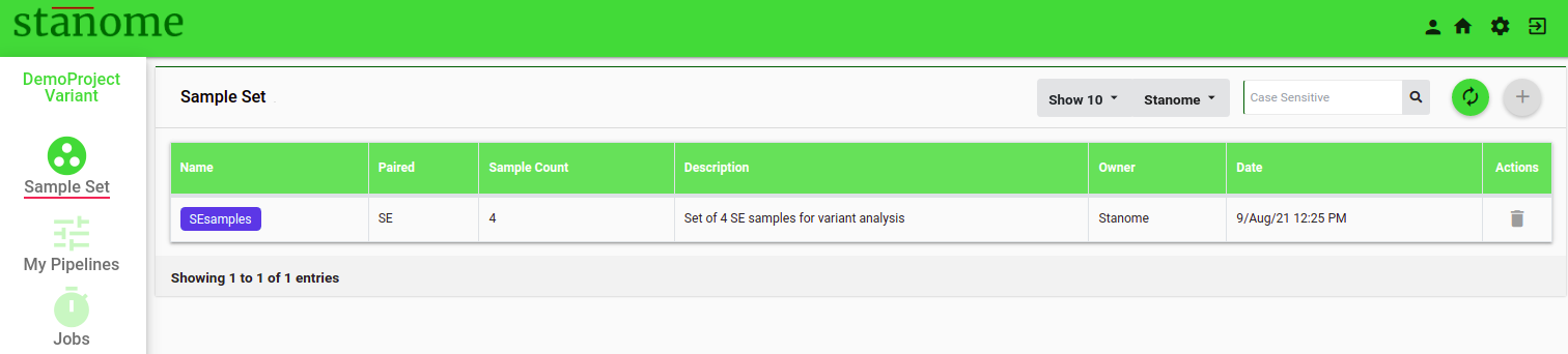Fig. 1. The Sample Set window shows the list of sample sets.