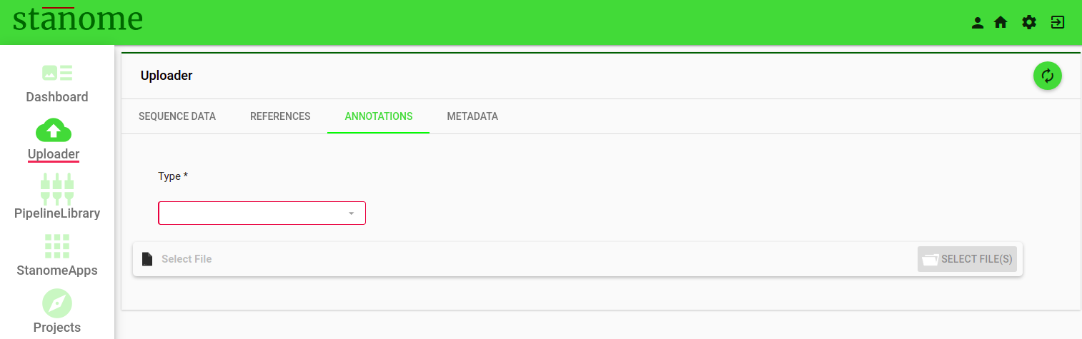 Fig. 1. ANNOTATION FILES upload window. One of the radio icons needs to be selected to upload the data.